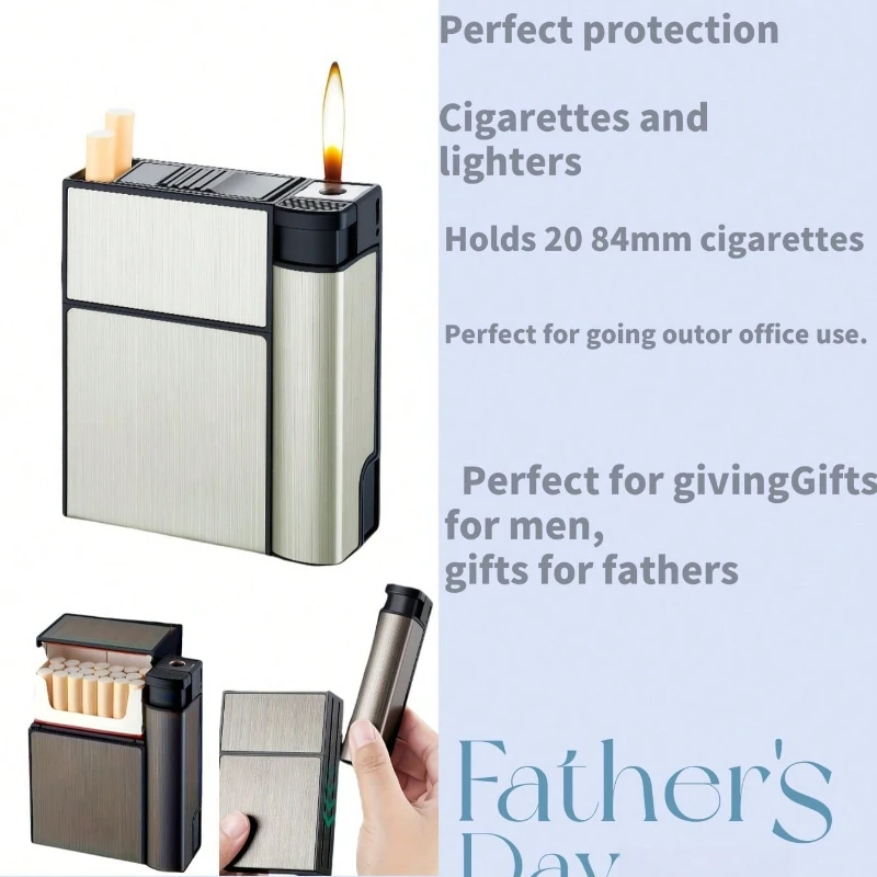 Stylish Metal Cigarette Case with Built-In Lighter, Anti-Pressure & Moisture-Proof Design, Holds 20 Standard Cigarettes