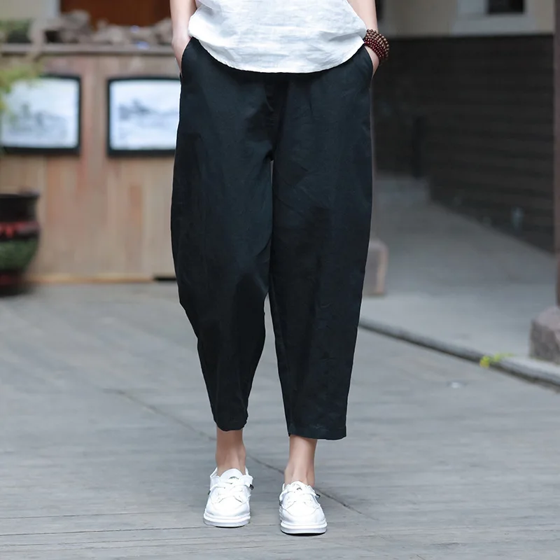 2022 New Style Loose Women Calf-length Pants Spring Summer Solid Cotton Linen Women Pants RV658 white capris