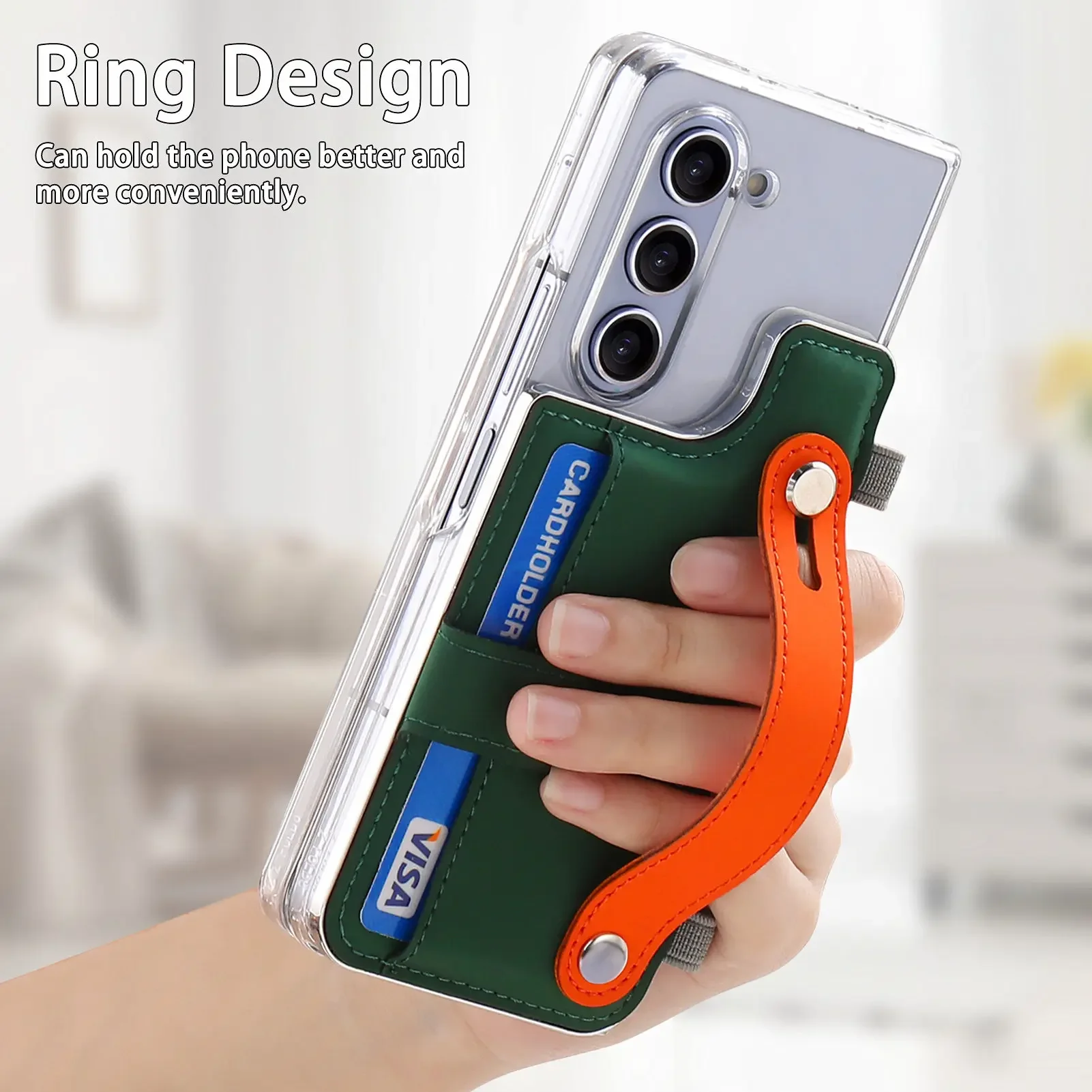 Leather Wristband Card Wallet Clear Case with Bracket and Photo Package - Slim Hard Cover