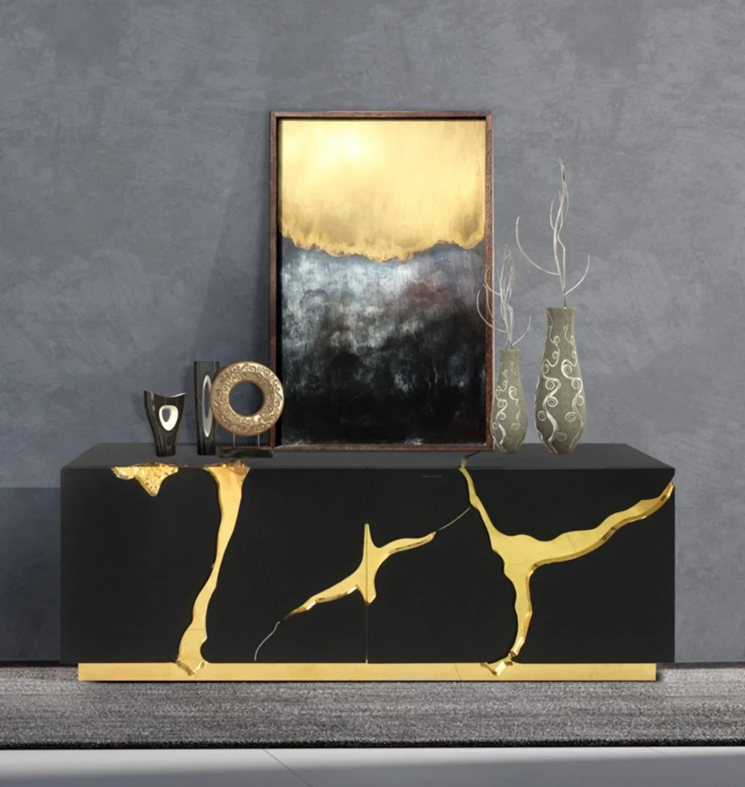 Stainless steel light luxury porch cabinet design sense luxury living room wall large capacity storage cabinet villa furniture