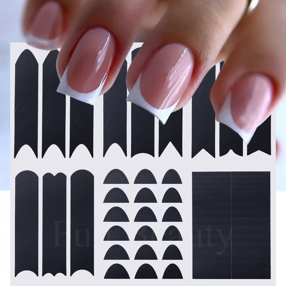 6pcs/Set French Tips Nail Stickers Curved Stripe Nail Art Guides Airbrush Stencils Tape Template Auxiliary French Manicure Tools 6