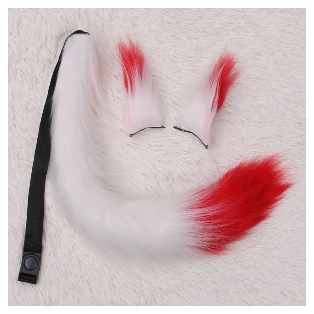 

Faux Fur Fox Wolf Ears Headband And Simulation Lifelike Plush Long Tail Animal Animation Cosplay Costume Props Hair Accessories