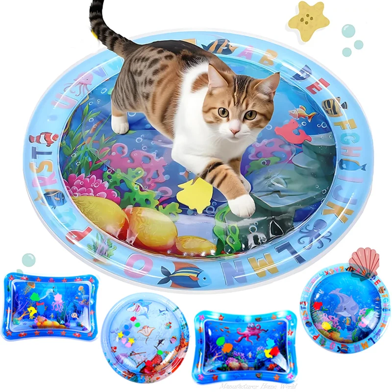 2024 New Interactive Water Sensory Play Mat for Cats Thickened Inflatable Water Mat Cat Dog Pet Playmat With Fish Sea Toy Water 2