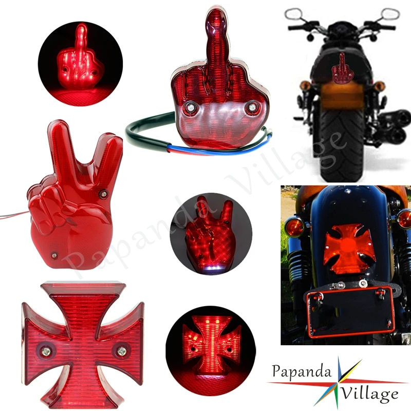 Per Harley Yamaha Suzuki Honda Cafe Racer Custom Motorcycle Led Targa Cross/Dito Medio Fanale Posteriore Stop Light