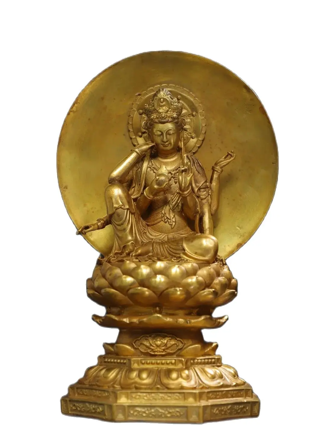 

Home worship of religious bronze gilded [six armed Guanyin] Buddha statues Size: 40cm high, 25cm wide, 20cm