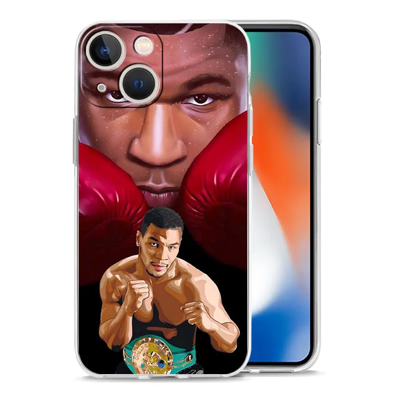 Luxury Transparent Case For iPhone 15 14 13 12 11 Pro Max X Xs XR 7 8 Plus Bumper Phone Cases Clear TPU Cover Mike Tyson Boxer