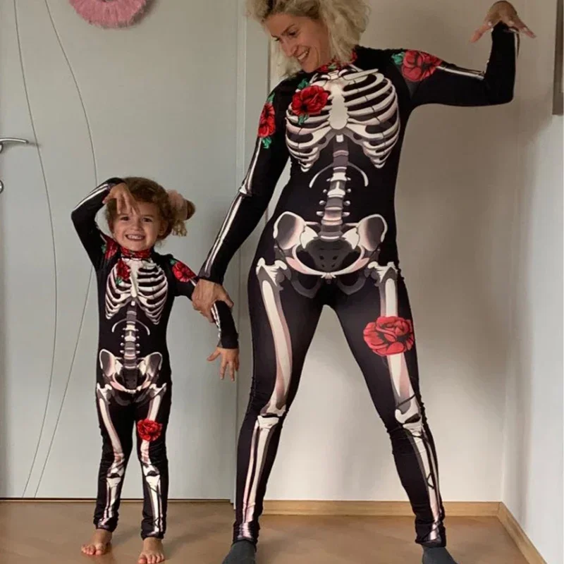 Halloween Costumes Rose Skeleton Bone Jumpsuit Women Girls Scary Costume Halloween Bodysuit Cosplay Jumpsuit Carnival Catsuit Outfit For Kids Adult halloween costumes
