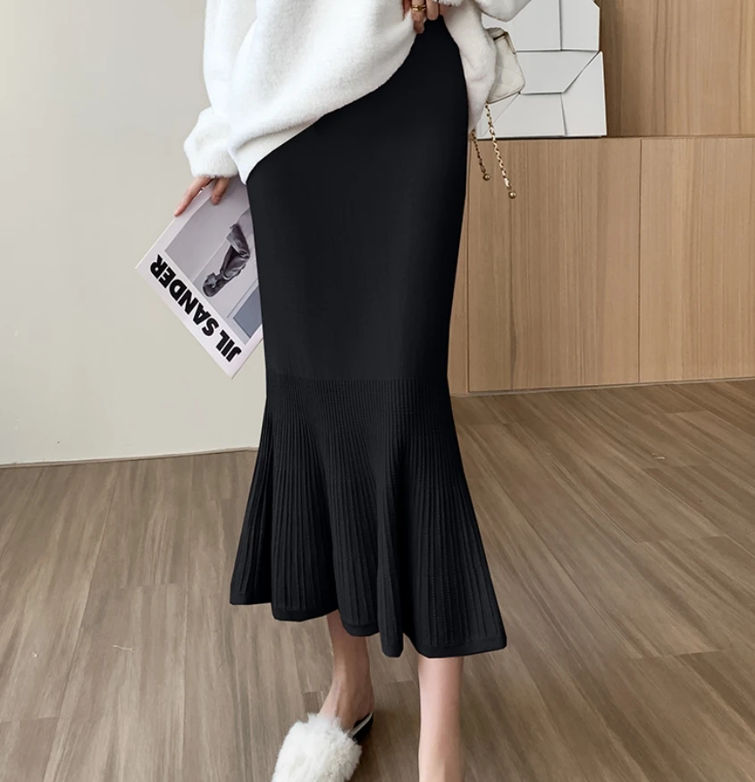 

Модные вязаные юбки-годе, элегантные женские длинные костюмы, Женская Повседневная Свободная модная юбка с высокой талией, Осень-зима 2023, L852A