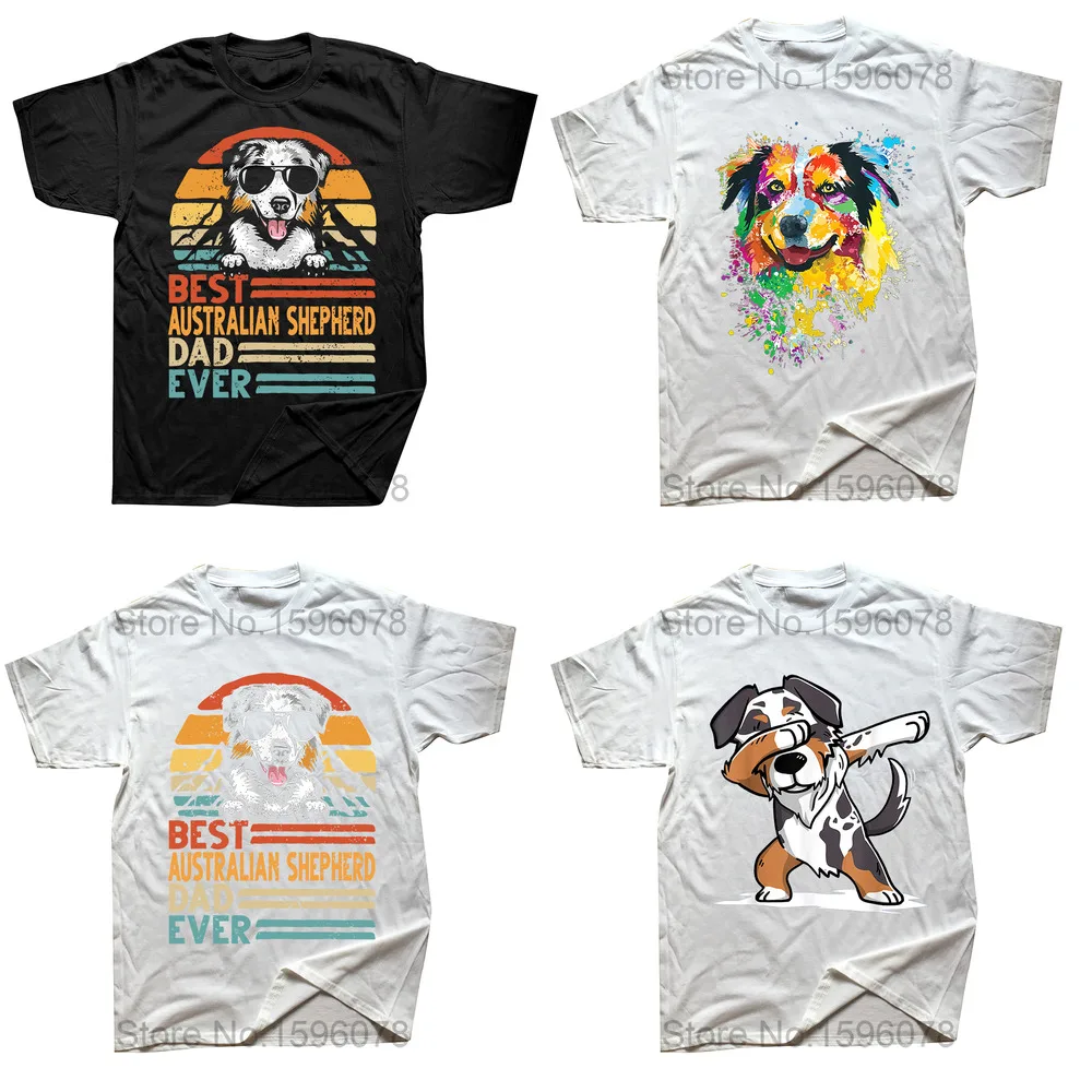 Funny Best Australian Shepherd Dog Dad Ever Retro T Shirts Summer Cotton Streetwear Short Sleeve Birthday Gifts T-shirt_voghion.com