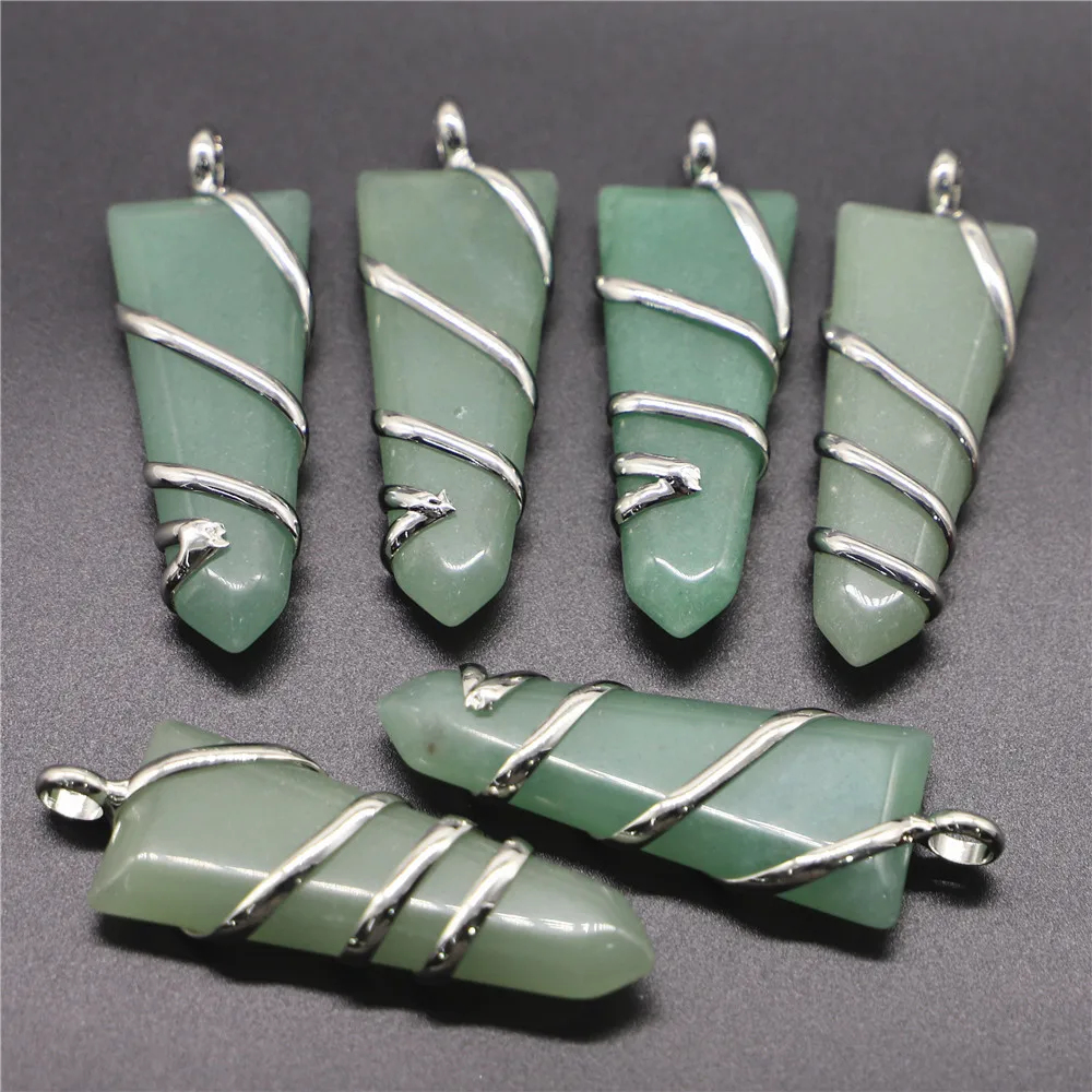 Natural Rough Raw Stone Aventurine Wire Wrapped Quartz Pendant Charm Accessories Women Making DIY Jewerly Necklace Finding 6Pcs