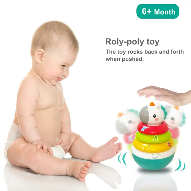 HOLA Baby Unicorn Stacking Rings Toys - Rainbow Montessori Roly Poly Toy for Infant 3 + Months Girls and Boys 2