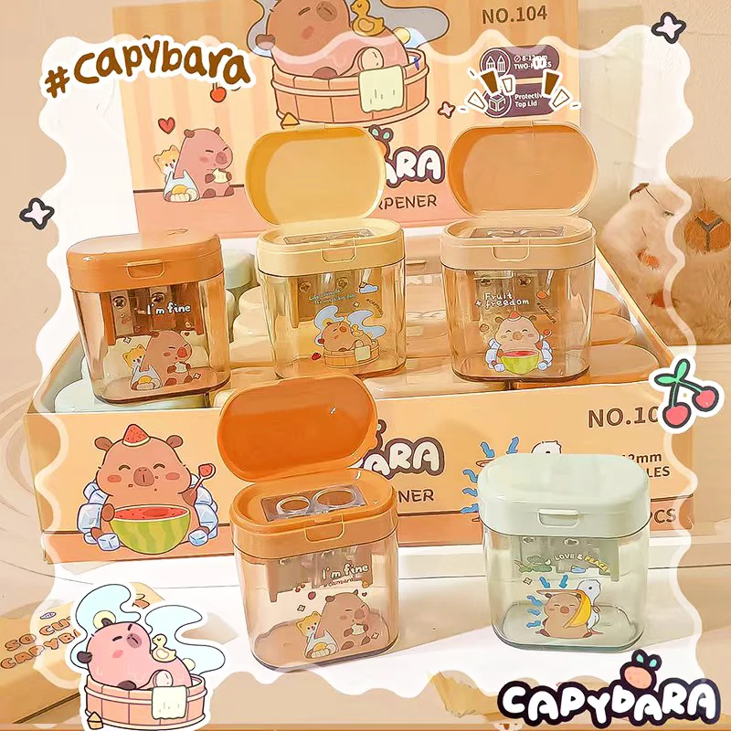6Pcs/Set Cute Cartoon Capybara Pencil Stationery Set Kawaii Eraser Pencil Sharpener Children Student Stationery Supplies