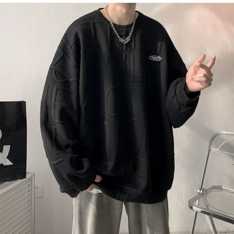

Spring Autumn Winter Solid Sports Men's Fall Casual Fashion Waffle Pullover Top Loose