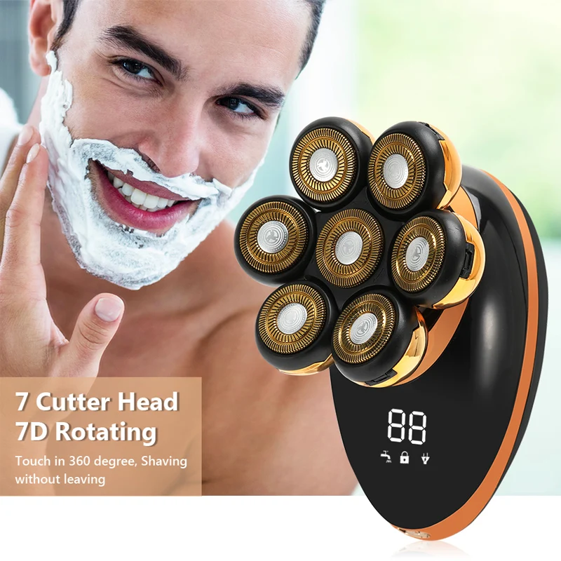 5 In 1 7D Rechargeable Bald Head Shavers Kit for Men USB LED Display