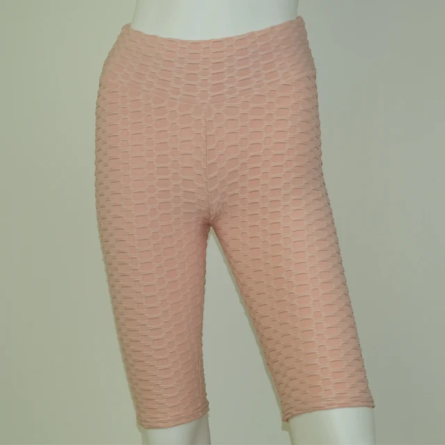 Hot new sexy fashion jacquard leggings yoga fitness sports five-point anti cellulite shorts for women Light pink
