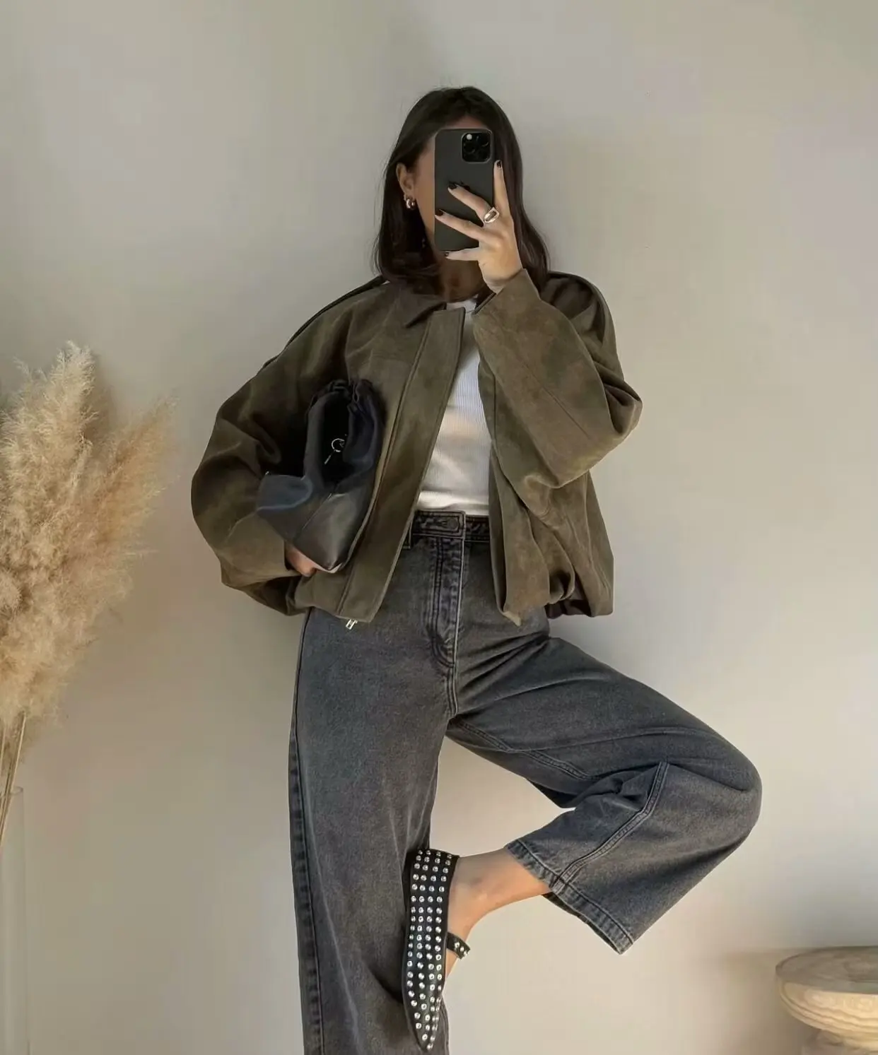 Women Bomber Jackets Suede Texture Coats Fashion Turn-down Collar Long Sleeve Loose Vintage Female Outerwear Chic Top Streetwear - 6