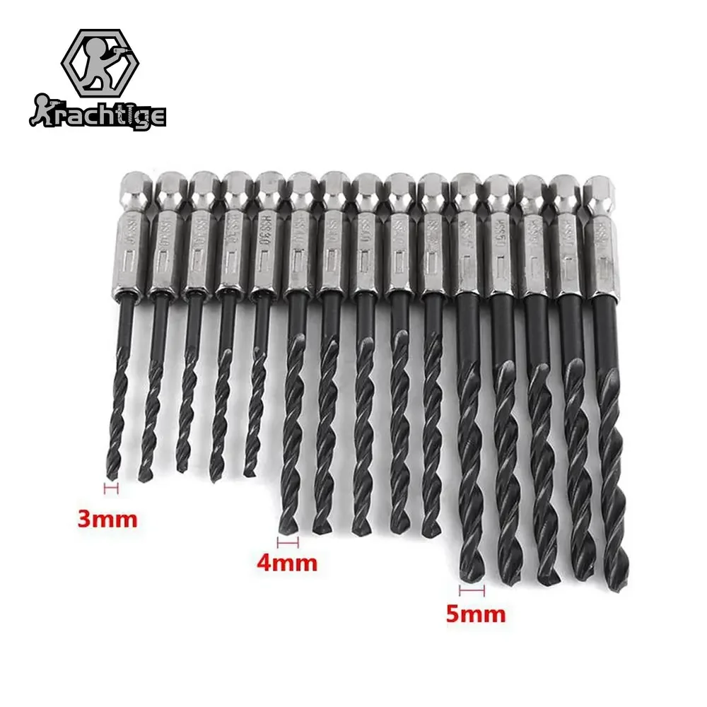 

15Pcs HSS Twisted Drill Bit Set 3mm 4mm 5mm Steel Nitride Saw Set 1/4 Hex Shank Black Drill Power Tools