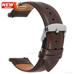 Timeless Leather Quick Release Watch Strap - Vintage Crazy Horse Waterproof Bracelet - 22mm (Dark Brown)