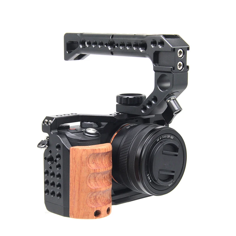 Per Sony A7C Wooden Cage Rig Nato Rail Arca Swiss Plate Hand Grip Con Manico