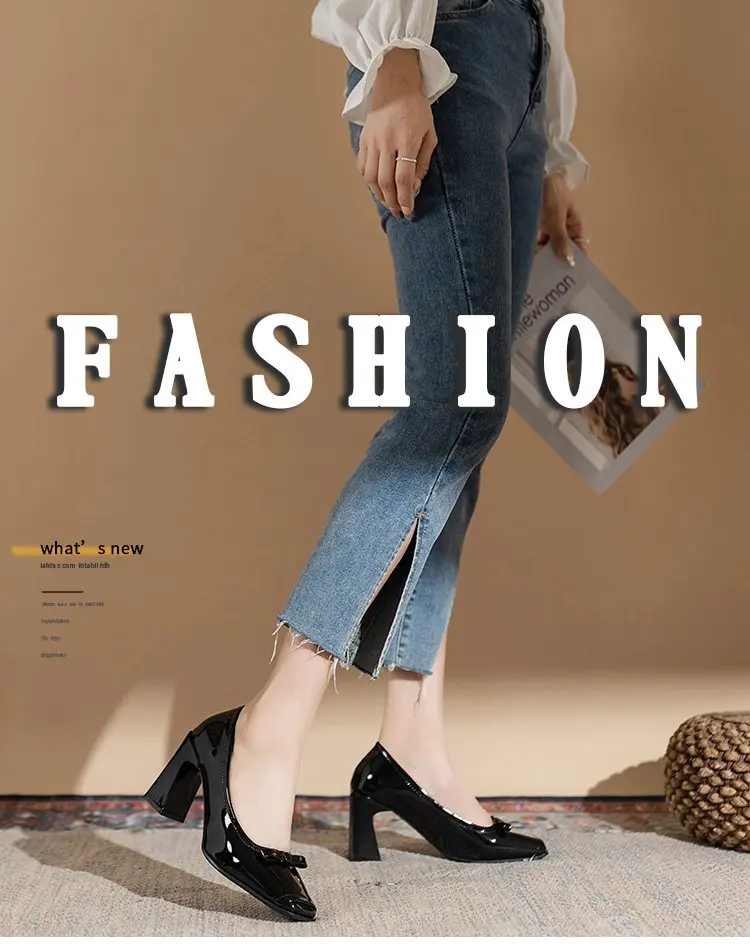 Zapatos de tacón medio grueso para mujer, calzado de punta