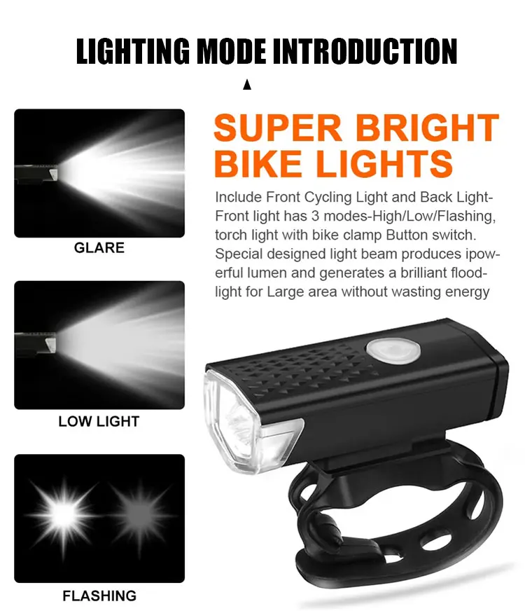 Description Picture 5 of itemUSB Rechargeable Bike Light Set Front Light with Taillight Easy to Install 3 Modes Bicycle Accessories for the Bicycle