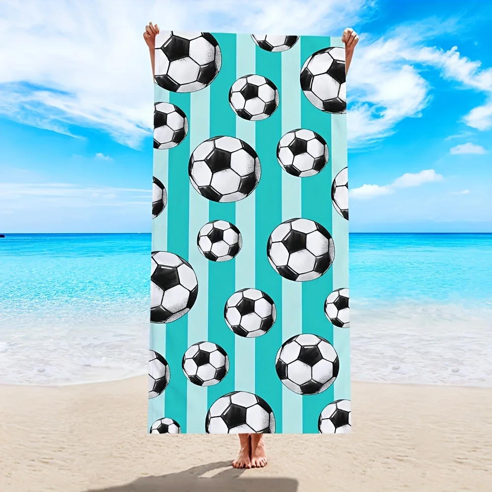 

Soccer Football Cyan Stripes Beach Towel Lightweight Microfiber Beach Pool Bath Towel Outdoor Casual Beach Blanket