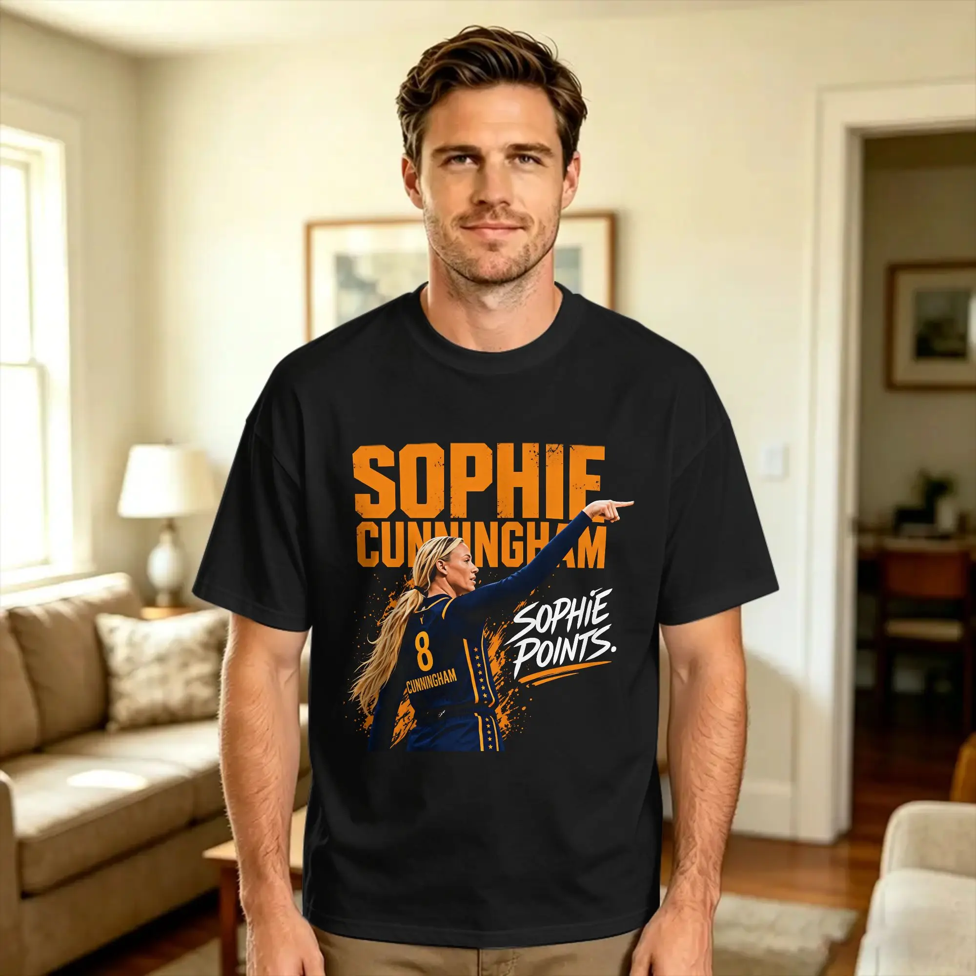 Herren-T-Shirts „Sophie Cunningham Pointing“ aus Baumwolle, Sommer-Vintage-Kurzarm-T-Shirt mit O-Ausschnitt, Harajuku, lockeres T-Shirt