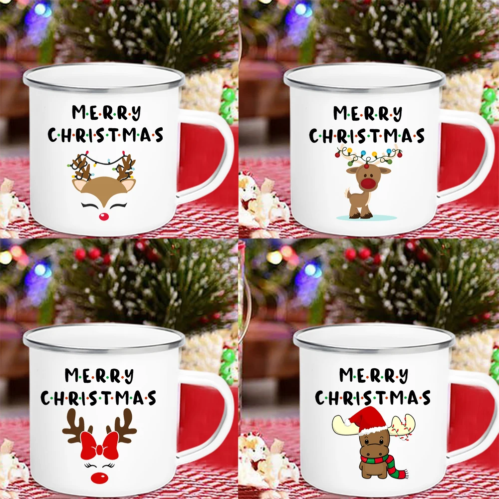 

Deer Printed Mug Enamel Coffee Latte Cup Children Breakfast Milk Cups Merry Christmas Mugs Party event table decor Holiday Gifts
