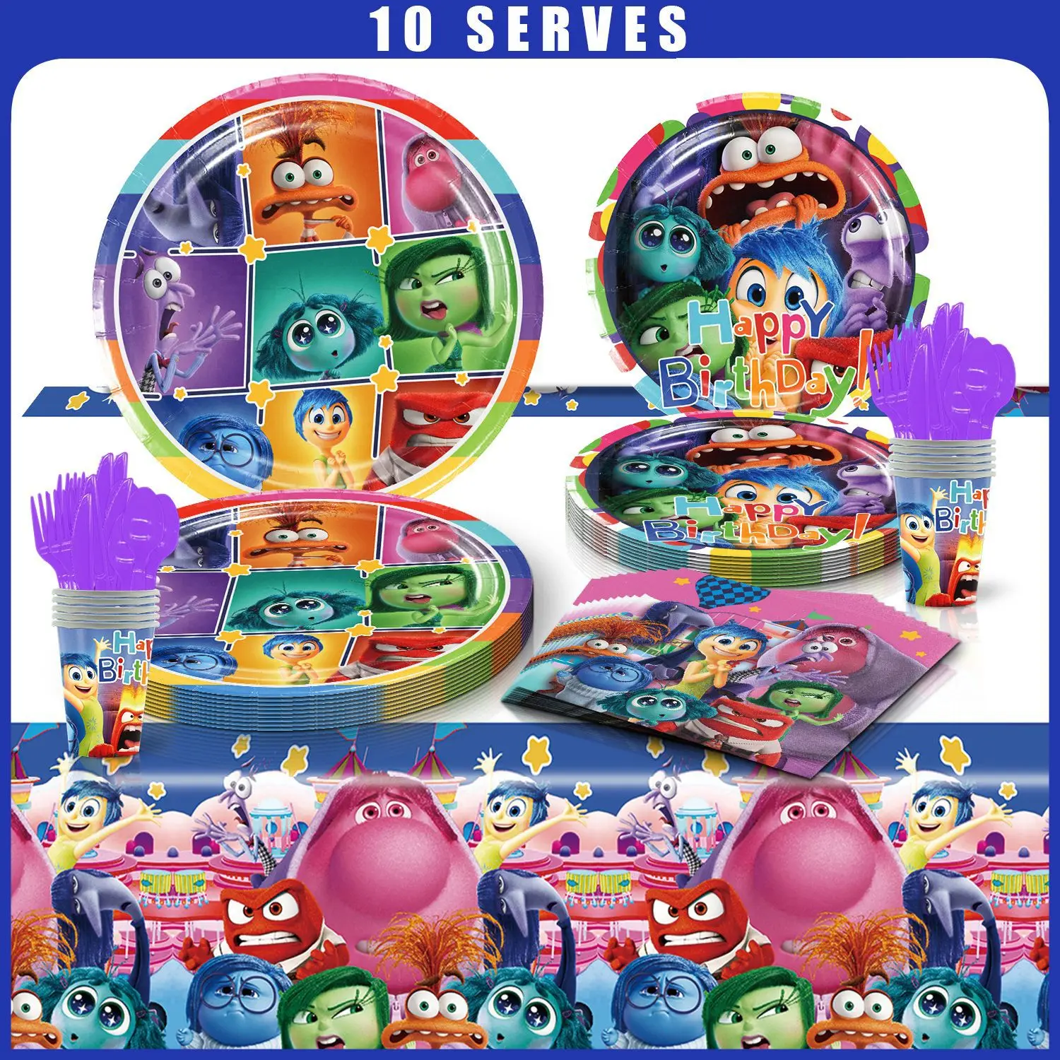 Disney Inside Out 2 Birthday Party Decoration Set Inside Out Paper Plate Cups Napkins Glasses Backdrop Balloon Supplies Kit Gift party tableware party supplies
