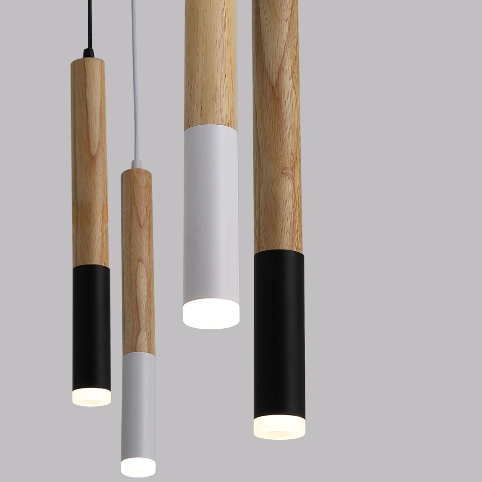 

Wood LED Pendant Light 7W hang lamp dining/living room Kitchen Island Shop bar cafe droplight Long Tube nordic pendant lights