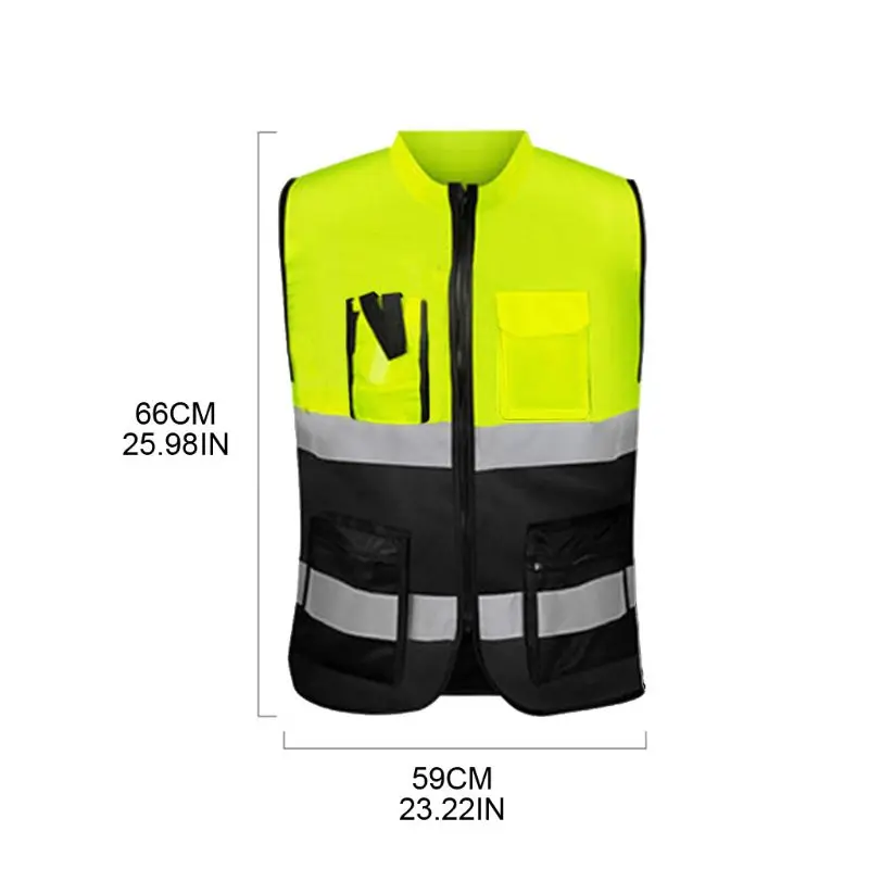 Reflective Vest Multi-pockets High Visibility Zipper Front Safety Vest with Reflective Strips K0AF