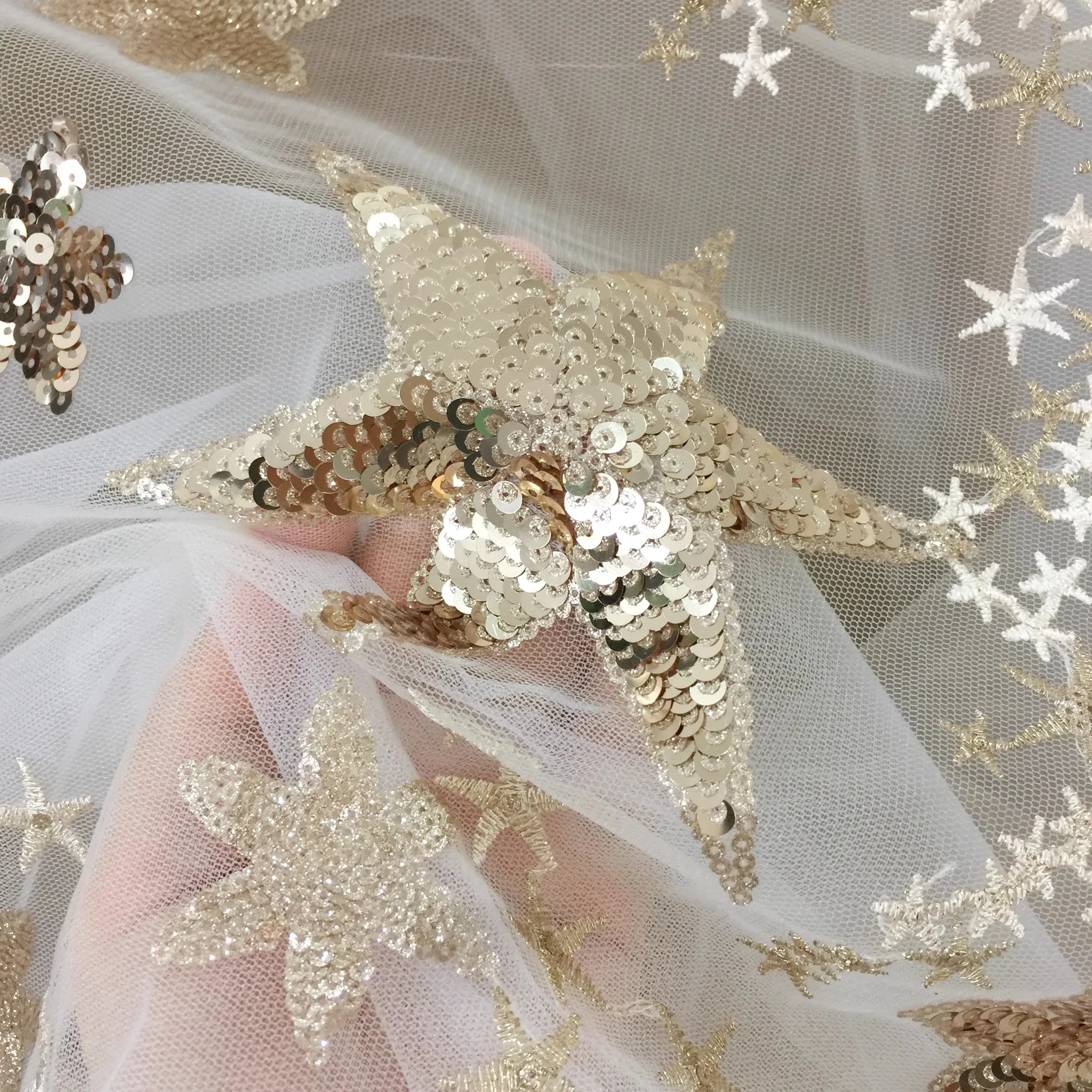 High quality Gauze Star Sequin Fabric Wedding Dress Stage Dress DIY Fabric  - AliExpress 15