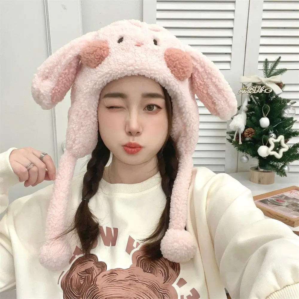 

Skull Cap Rabbit Ear Hat Streetwear Beanie Hat Woolen Hat Ear Protection Hat Fluffy All-match Winter Plush Hat Winter Autumn