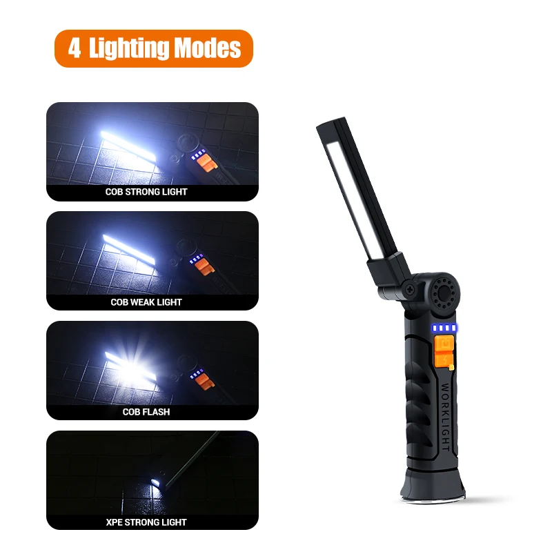 Multifunctional COB LED Flashlight Portable Magnetic Work Light Lantern USB Rechargeable Emergency Repair Camping Torch Lamp led flashlight