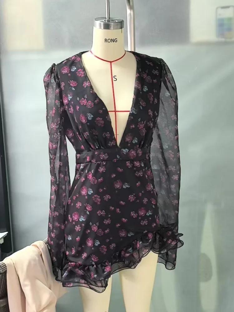 women flora painted ruffle mini dress elegant full sleeve deep v neck slim a line vestidos 2026 new lady holiday street dresses Women Flora Painted Ruffle Mini Dress Elegant Full Sleeve Deep V-neck Slim A-line Vestidos 2026 New Lady Holiday Street Dresses 6