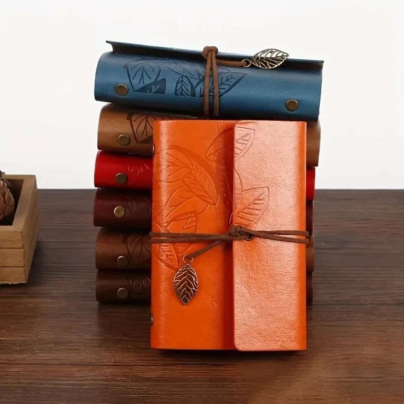

Кожаный блокнот в стиле ретро с листьями, портативный держатель для записей в путешествиях, Канцтовары, дневник, блокноты и блокноты для офиса