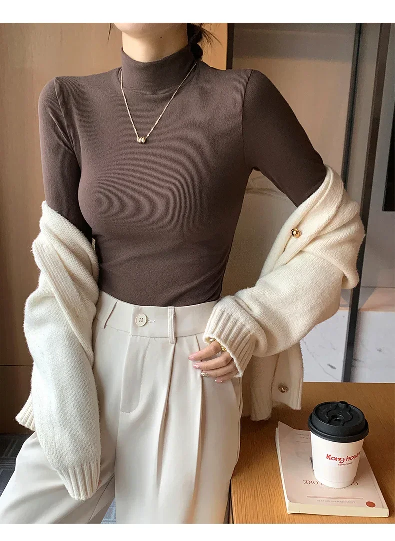 2025 neue Gestrickte Hälfte-rollkragen Pullover Frauen Bottom Shirts Pullover Jumper Elegante Koreanische Mode Lange ärmeln Tops Strickwaren – Detail 20