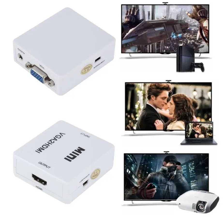 HD 1080P VGA to HDMI-Compatible Video Adapter Converter YIGETOHDE VGA2HDMI Converter With Audio for PC Laptop to HDTV Projector