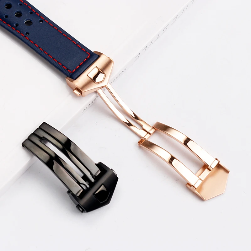 Men's Soft Genuine Cowhide Leather Watchband with Folding Buckle - 22mm, Compatible with Tag Heuer Monaco Series