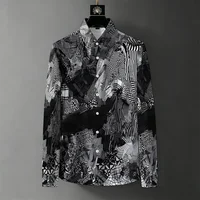 Chemise homme nouvelle collection, style luxe léger, imprimée sans plis, tendance, à motifs géométriques, color block, décontractée, manches longues 4