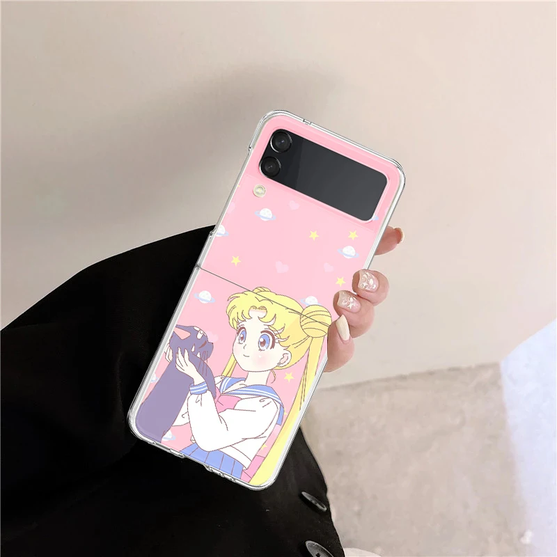 samsung galaxy z flip3 case Case For Galaxy Z Flip 3 5G Transparent Hard PC Back Cover For Samsung Galaxy Z Flip3 Protective Bumper Shell Sailor Moon Anime galaxy z flip3 phone case