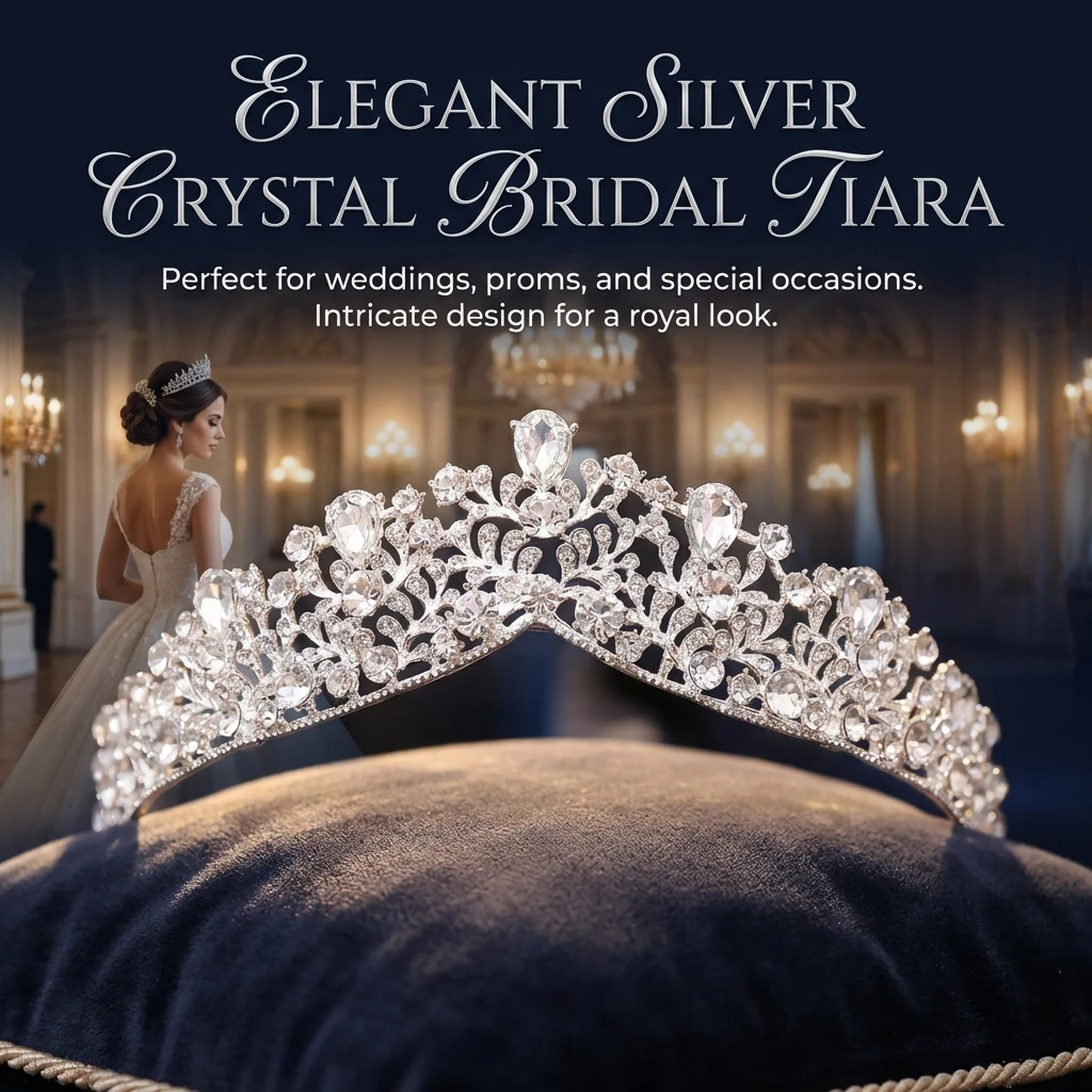 Corona nuziale barocca con strass in lega, elegante fascia per capelli da sposa per donne, eventi formali, feste e balli di fine anno - immagine 2