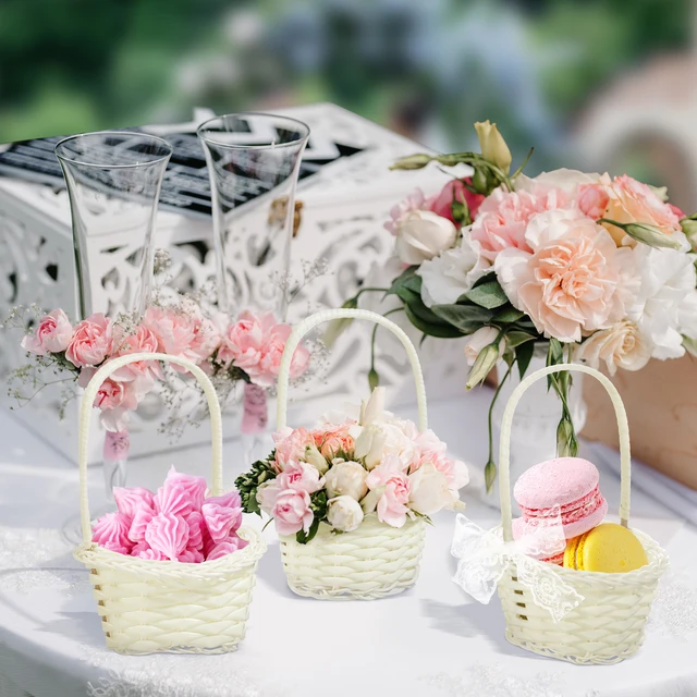 Cestino In Vimini Intrecciato A Mano Con Fodera In Plastica - Per Fiori, Picnic O Casa - Foto 7