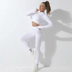 Seamless Yoga Set Sexy Zipper High Waist Sport Suit Workout Clothes For Women Drawstring Leggings Sportsuit Outfit Sport Wear