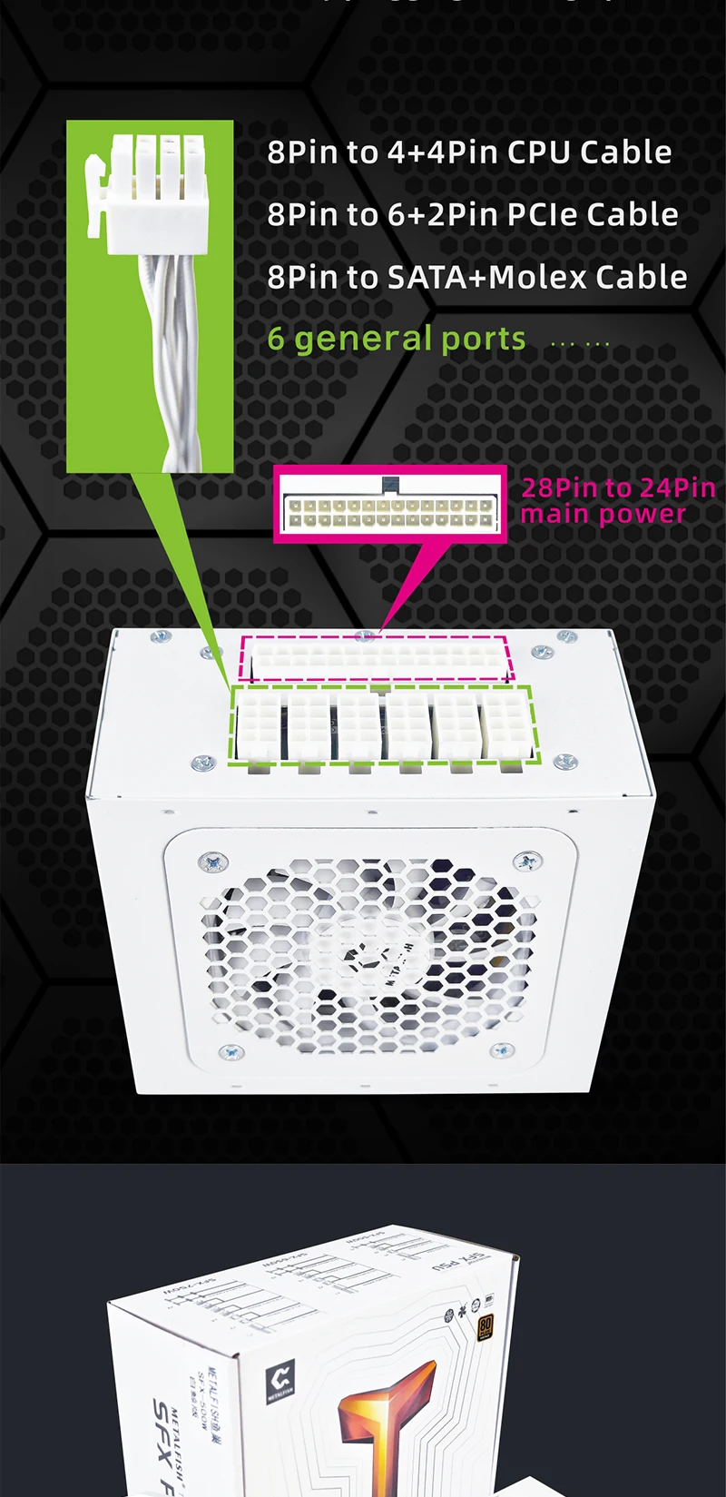 Full-Modular SFX-500W PSU 80Plus Bronze White Power Supply For Mini ITX Chassis