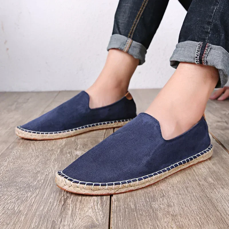 Convenient Slip-on Hand Sewn Thread Linen Sole Shoes Breathable Comfortable Loafers Outdoor Casual Shoes Straw Woven Canvas Shoe