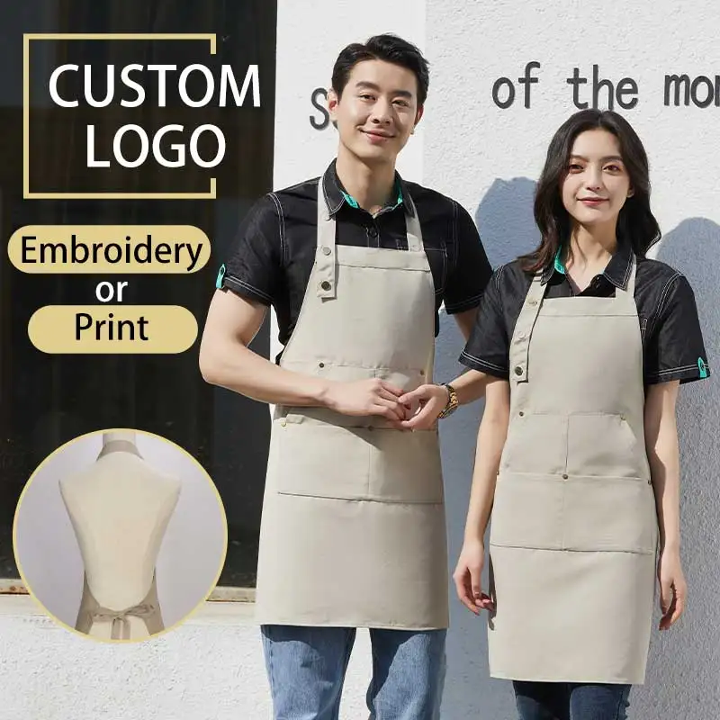 Hotel Waiter Apron Restaurant Work Apron For Men Chef Apron Fashion Apron Women's Kitchen Apron Custom Print or Embroidery Logo apron kitchen double pocket thickened stain resistant apron adjustable apron use for baking cooking barbecue apron for men woman