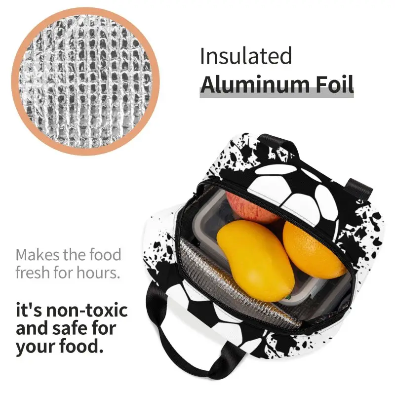 Soccer Splatz Lunch Bag For Women Football Pattern Portable Cooler Thermal Insulated Lunch Box Multifunction Food Bento Box