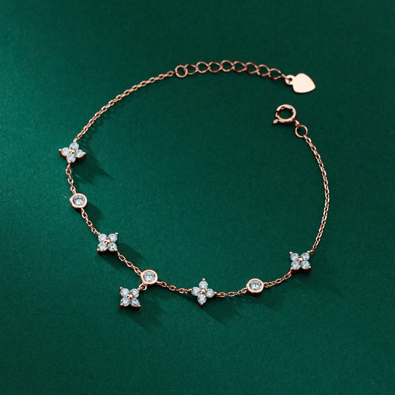 OXTAO Luxus-Moissanit-Armband mit vierblättrigem Kleeblatt-Anhänger für Damen, 14K Gold Filled, verstellbare Kette, Schmuckarmreif – Detail 5