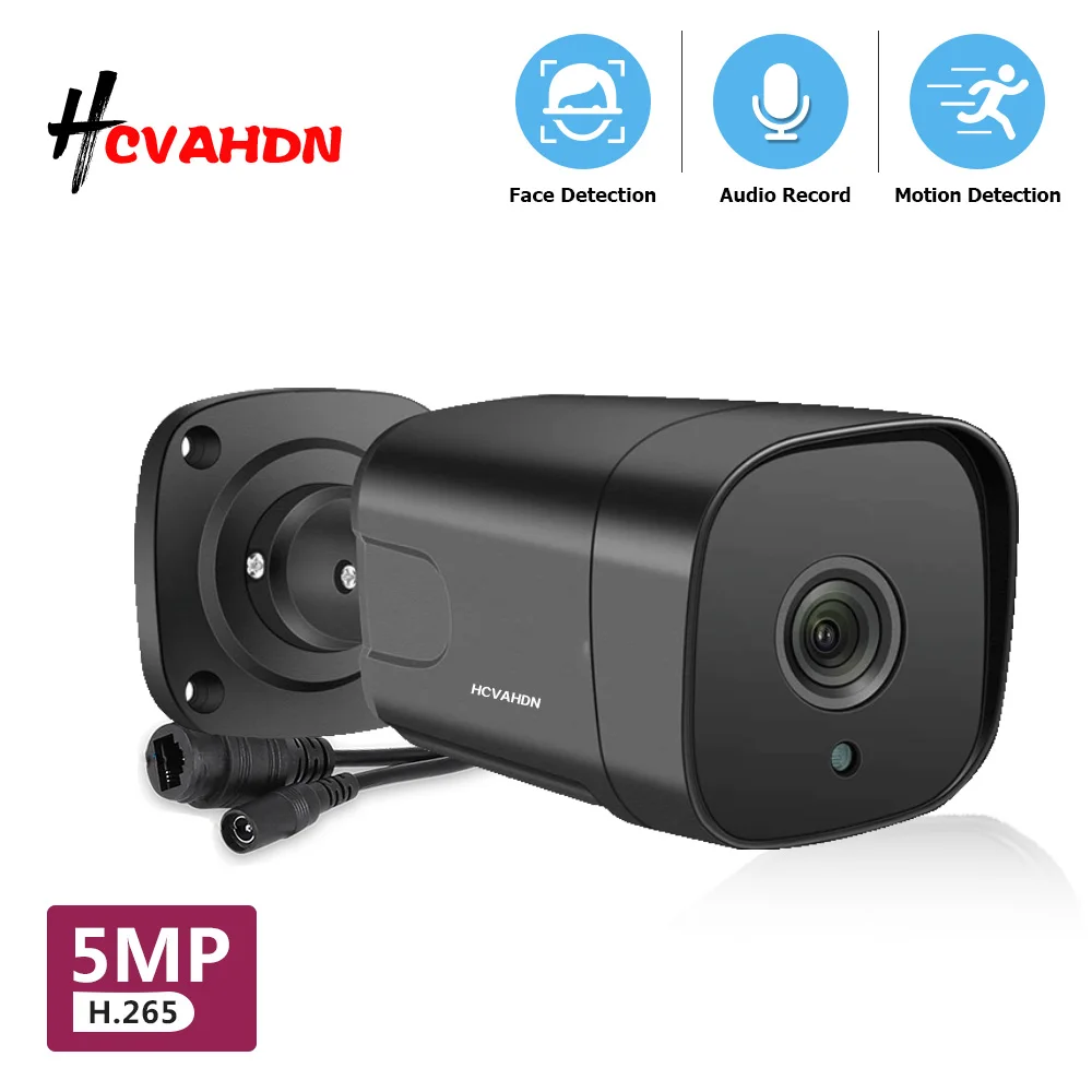 CCTV POE IP Security Cameras Black Outdoor Waterproof Video Surveillance Camera Set 5MP HD Night Vision Monitoring Bullet Cam